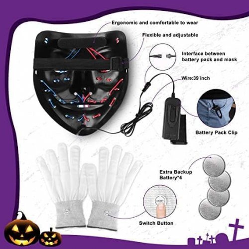 Halloween Glow Mask Skeleton Gloves Set