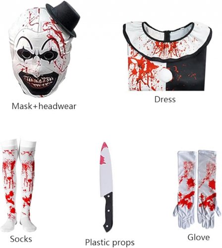 Women Dress Scary Costume - Clown Uniform Black White Dress Party Suit
