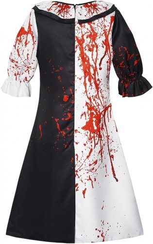 Women Dress Scary Costume - Clown Uniform Black White Dress Party Suit