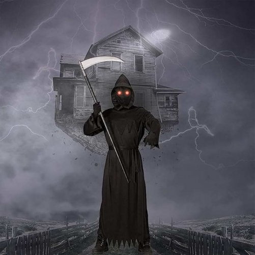 Grim Reaper Halloween Costume with Glowing Red Eyes