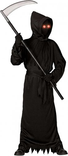 Grim Reaper Halloween Costume with Glowing Red Eyes