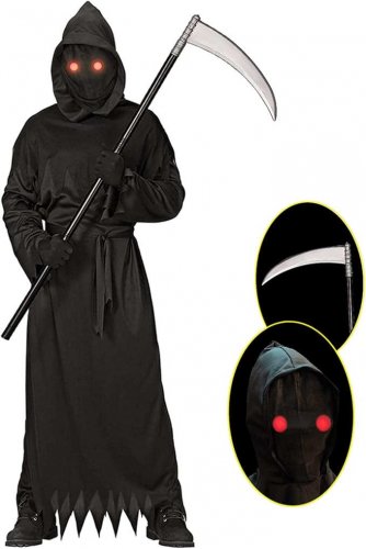 Grim Reaper Halloween Costume with Glowing Red Eyes