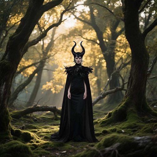 Evil Queen Horns with Feather Cape Shawl Set Black Halloween Costume for Women