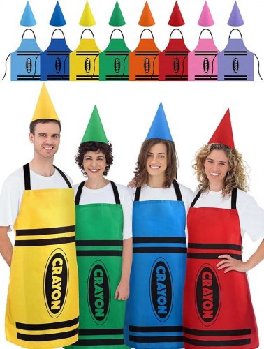 8 Set Color Crayon Apron and Funny Gnome Cone Hats for Costume Set for Adults