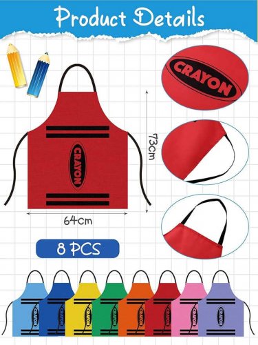8 Set Color Crayon Apron and Funny Gnome Cone Hats for Costume Set for Adults
